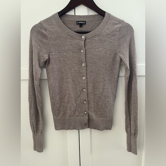 Express women metallic shimmer grey button up cardigan sz. XS viscose - Picture 1 of 7